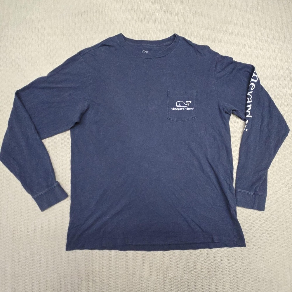 Vineyard Vines Shirt Mens Medium Blue Whale Logo Pocket Long Sleeve Graphic Tee